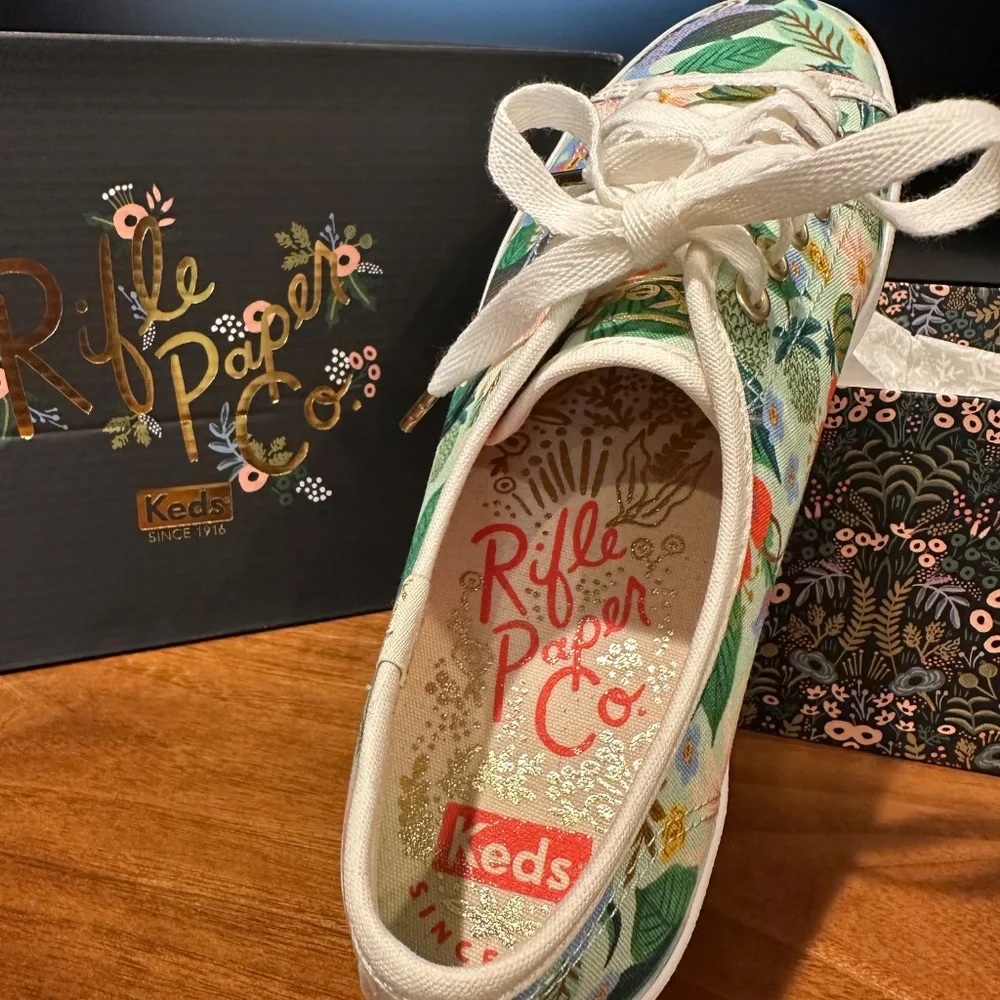 New Women's Keds Rifle Paper Co. Floral Print Sneakers Casual Shoes size 7.5 U.S - Picture 3 of 10